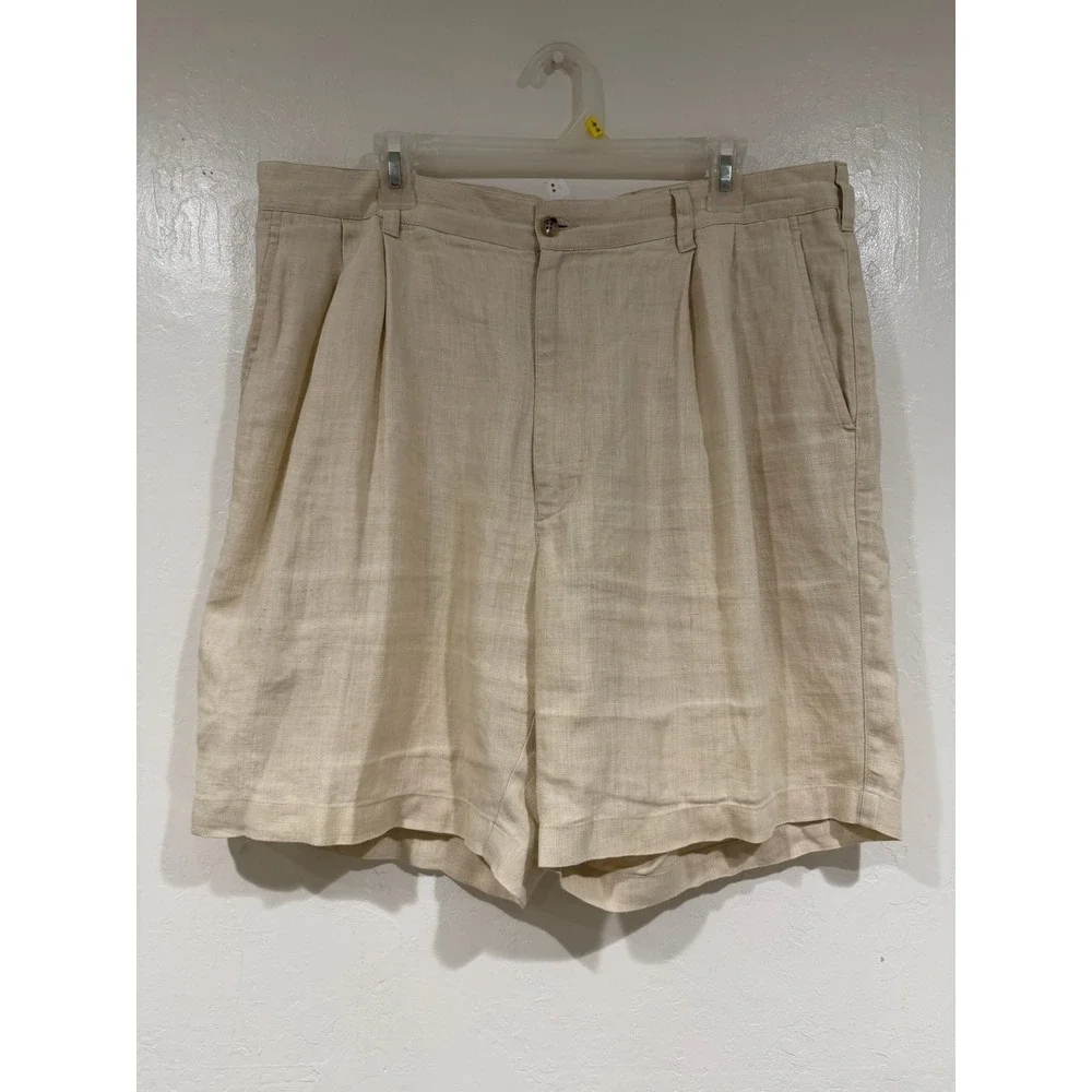 Banana Republic Classic Beige Cream Linen Pleated Mens Shorts size 38